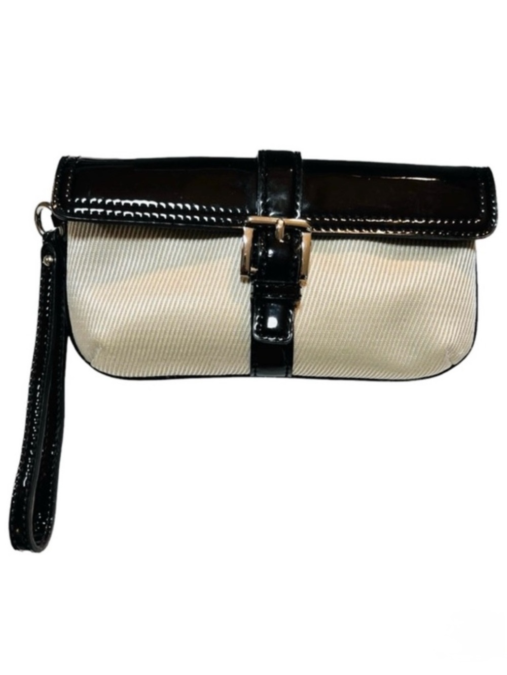 Ann Taylor Canvas & Patton Leather Black and Off White Wristlet